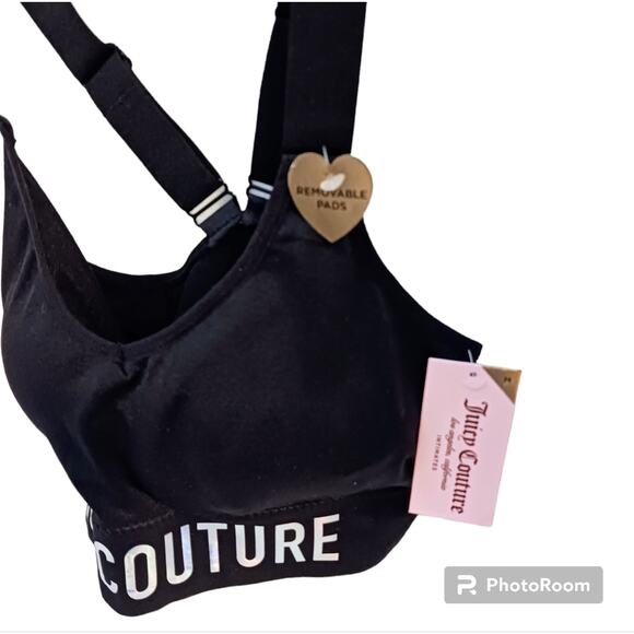 RARE Juicy Couture IRRIDESCENT GLAM Sports Bra Sz L BLACK Silver Glow V-Back NEW - Picture 4 of 12